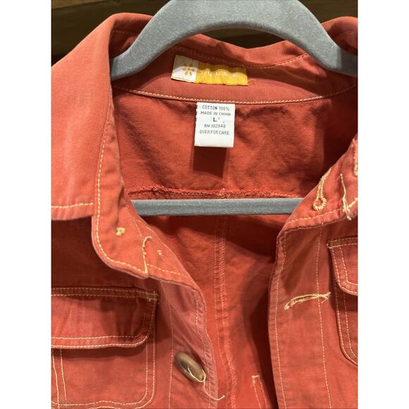 Tulle Anthropologie Women's L Cotton Button-up Short Jacket Melon Pink/Red 153H - Picture 1 of 5